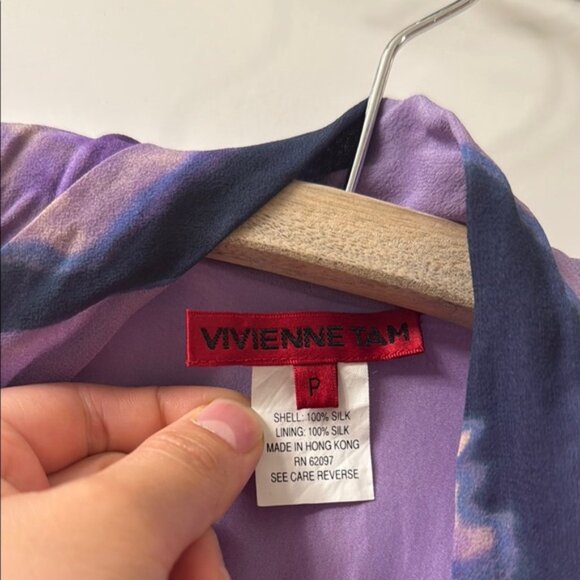 Vivienne Tam Flowy Purple Floral Butterfly Silk Dress Size P - Picture 3 of 5